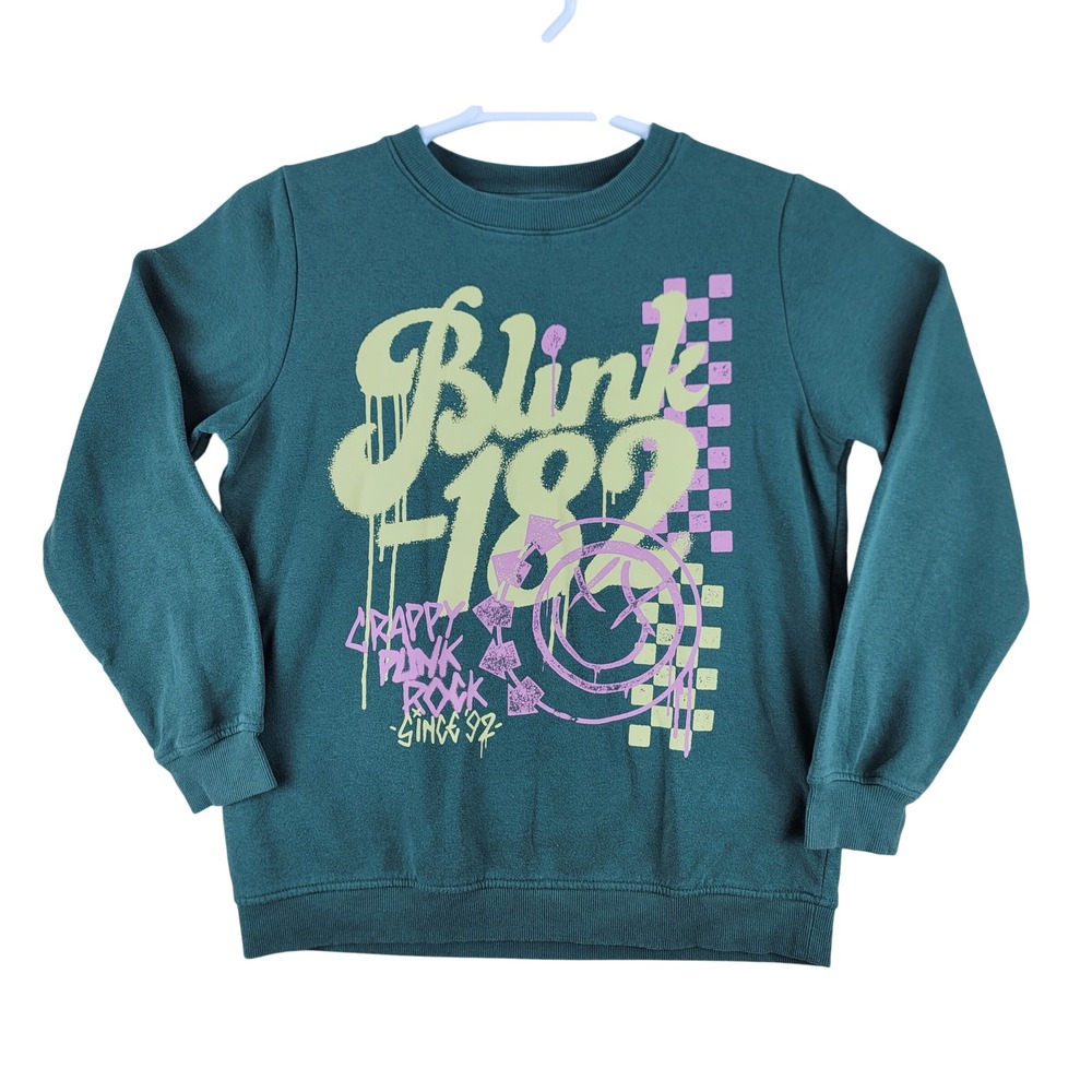 Blink 182 Sweatshirt Women M Teal Green Graphic Band Pullover Fleece 2024